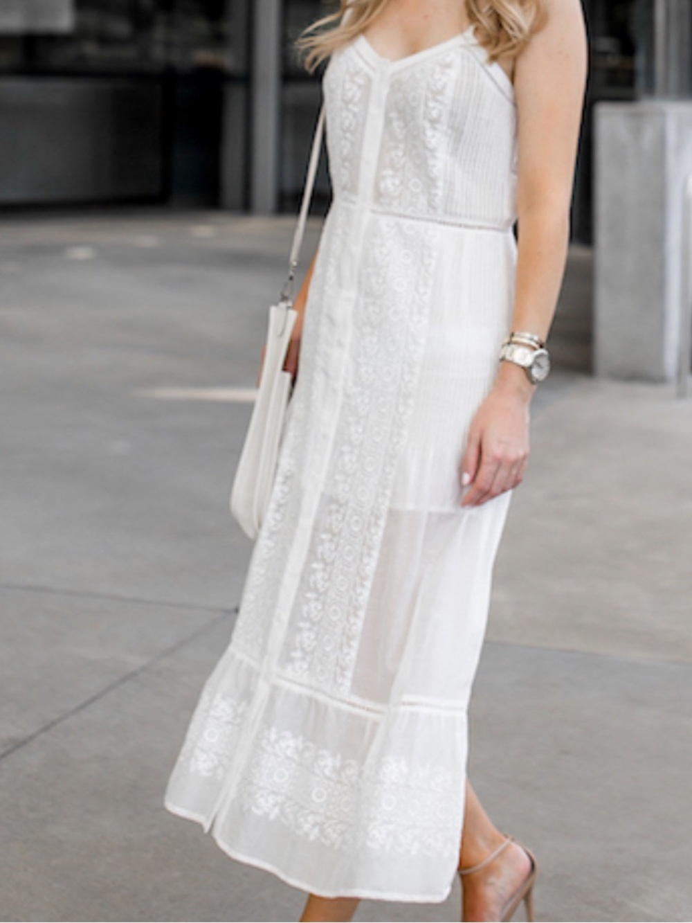 Veronica Beard Joni White Eyelet Embroidered Midi Dress